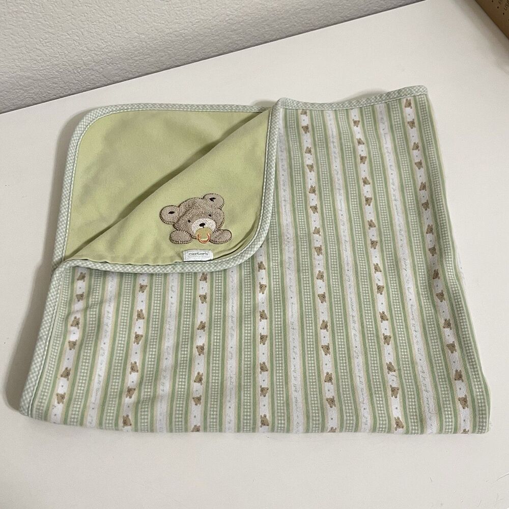 Carter's Green Bear Striped Bear with Pacifier Baby Blanket Lovey Lovie STAINS